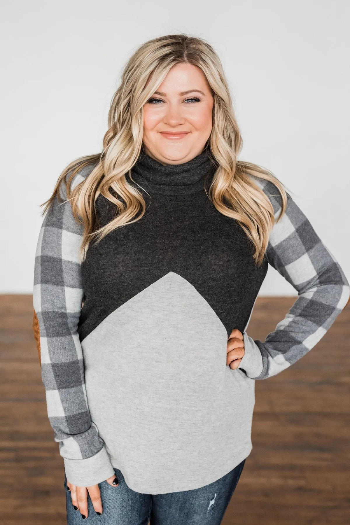 No Broken Hearts Color Block Top- Charcoal & Grey