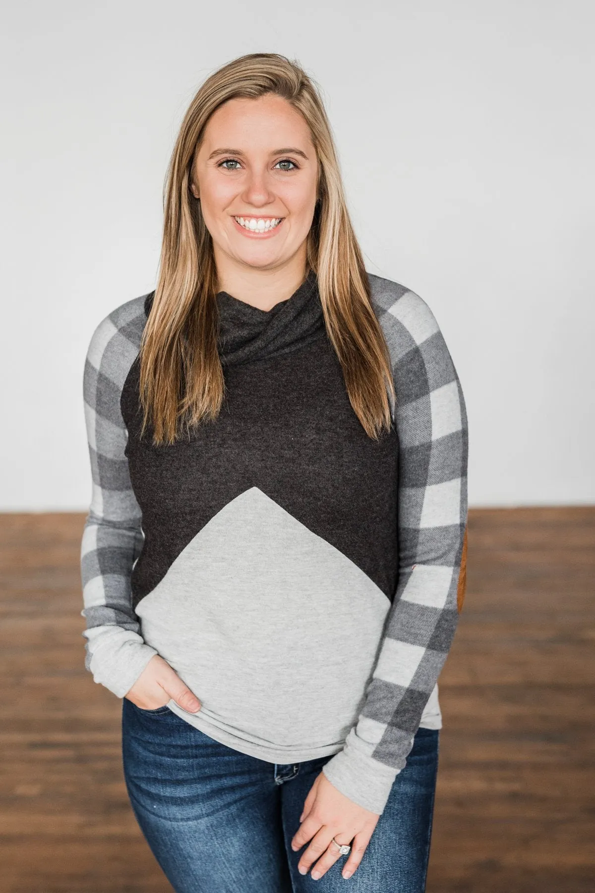 No Broken Hearts Color Block Top- Charcoal & Grey