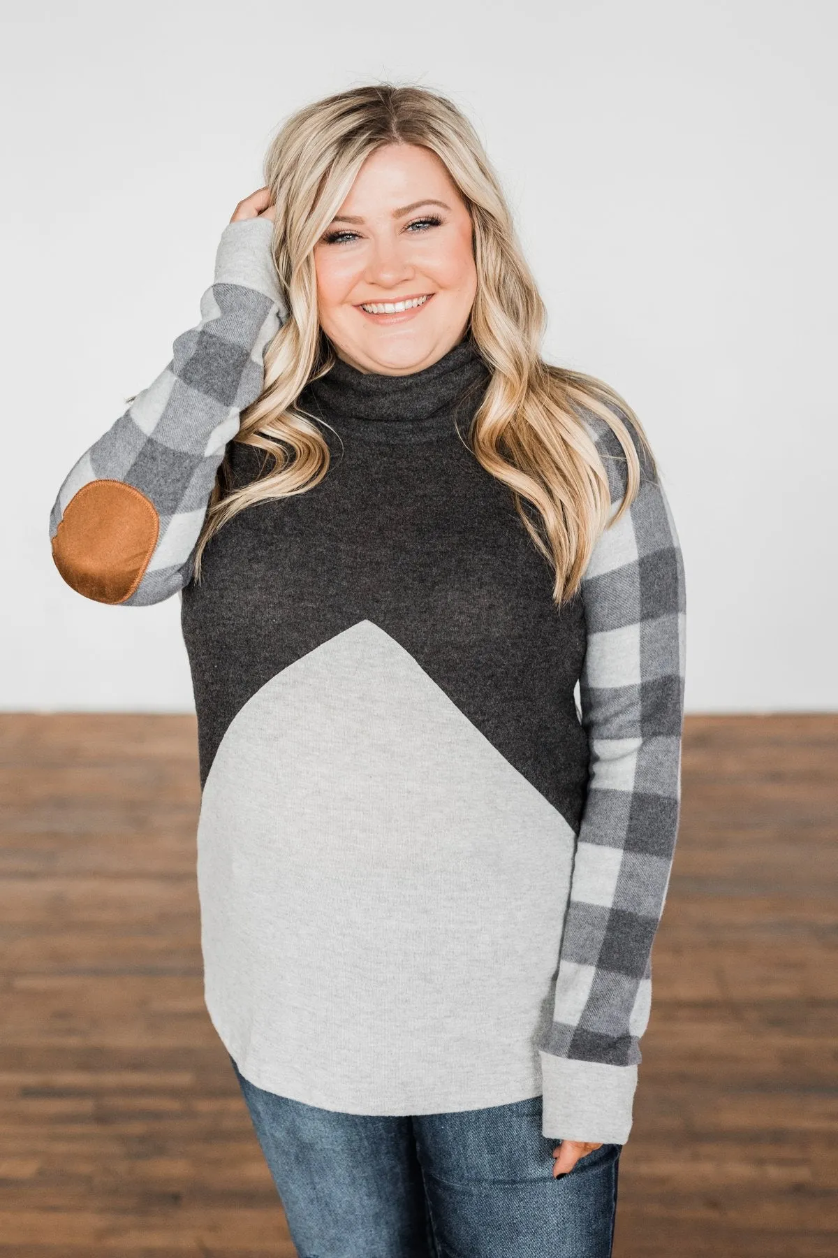 No Broken Hearts Color Block Top- Charcoal & Grey