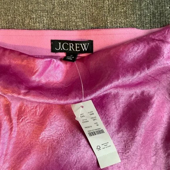 NWT J. Crew Gwyneth Pink Satin Skirt with Red Lace Trim, Elastic Waist, M