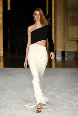 One Shoulder Cut-Out Color Block Gown