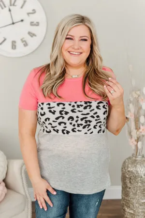 Out Of This World Color Block Knit Top- Coral, Grey, & Ivory