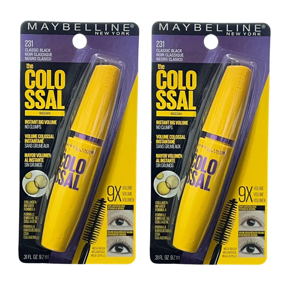 Pack of 2 Maybelline New York the Colossal Washable Mascara, Classic Black 231