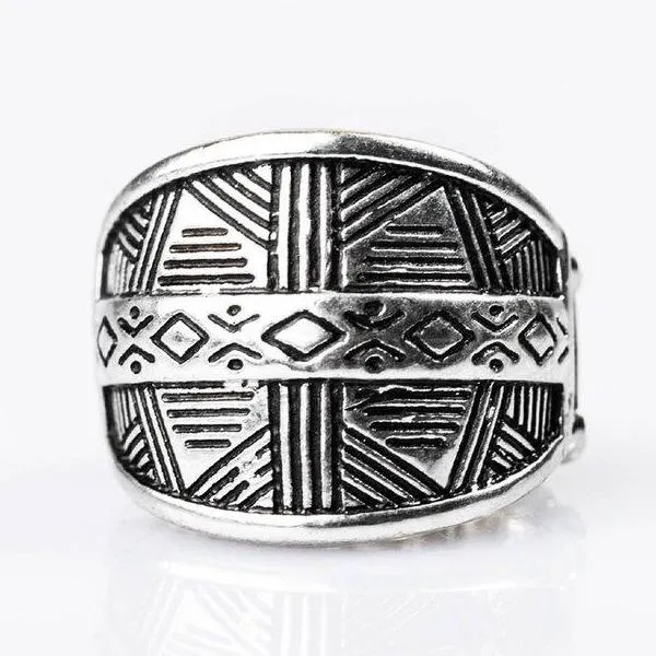 Paparazzi Night At The Museum Silver Geometric Tribal Stretch Ring
