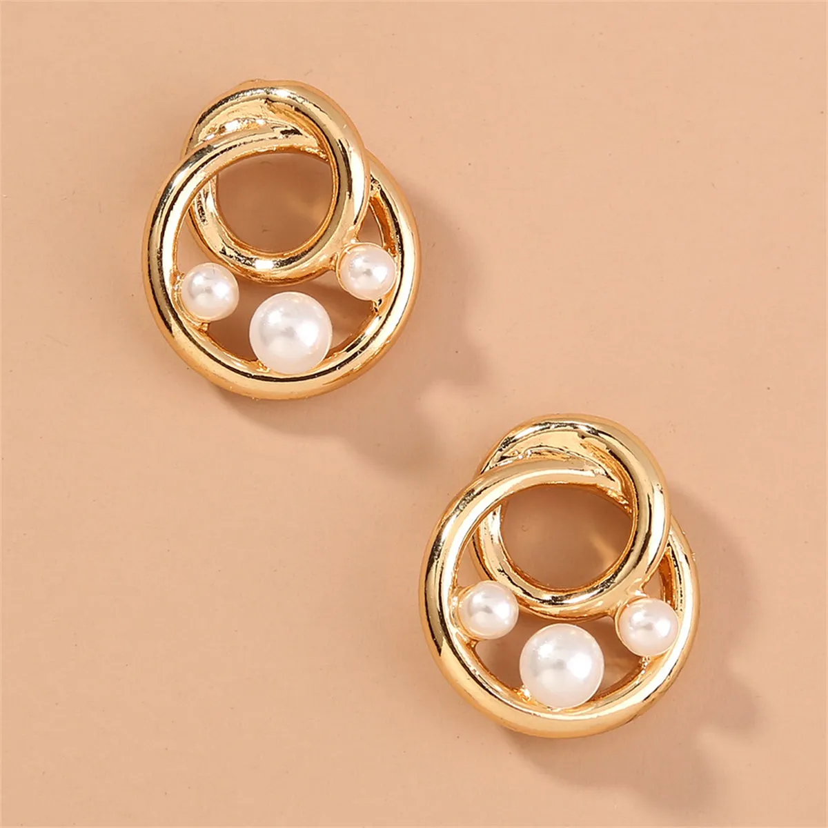 Pearl & 18K Gold-Plated Interlock Circle Stud Earrings