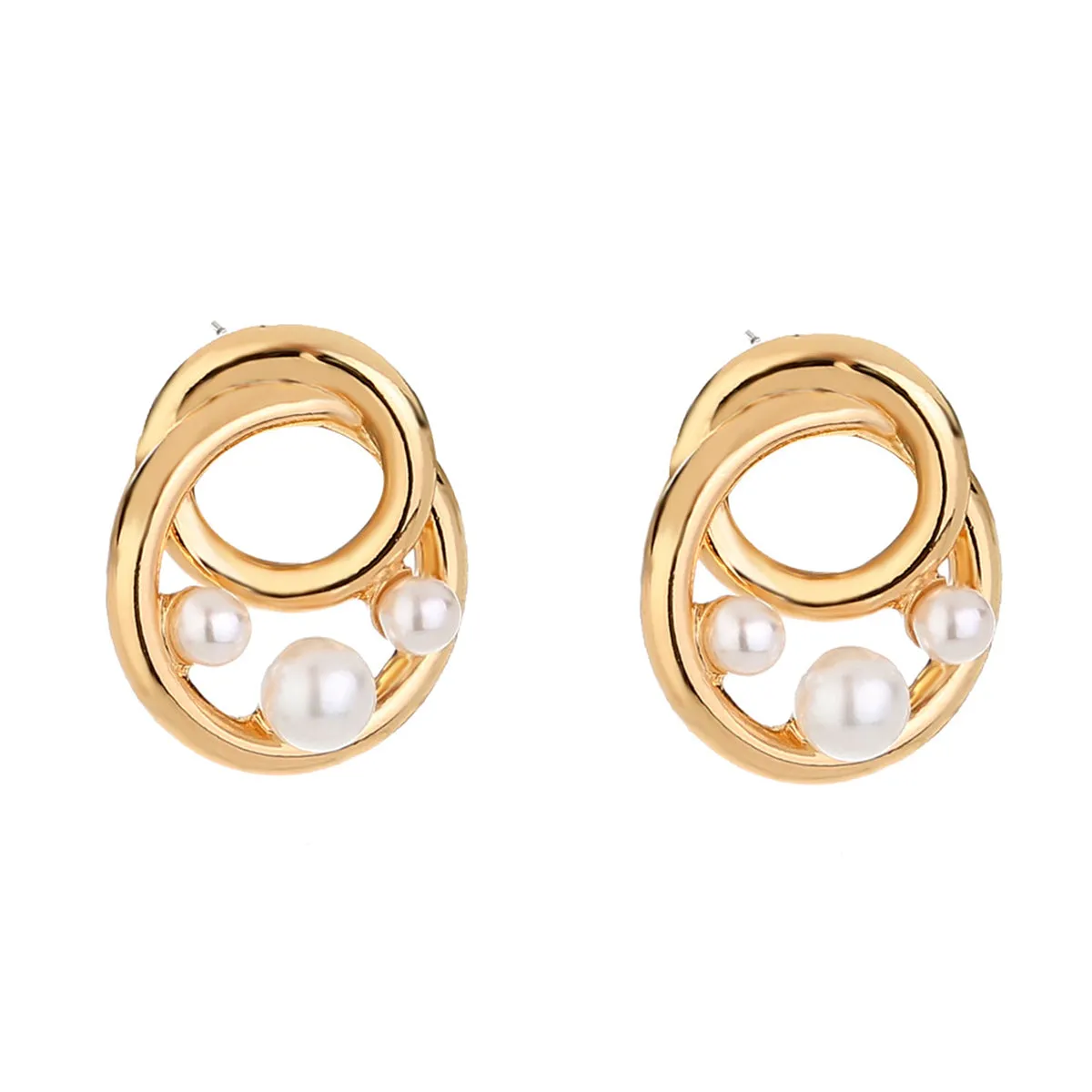 Pearl & 18K Gold-Plated Interlock Circle Stud Earrings