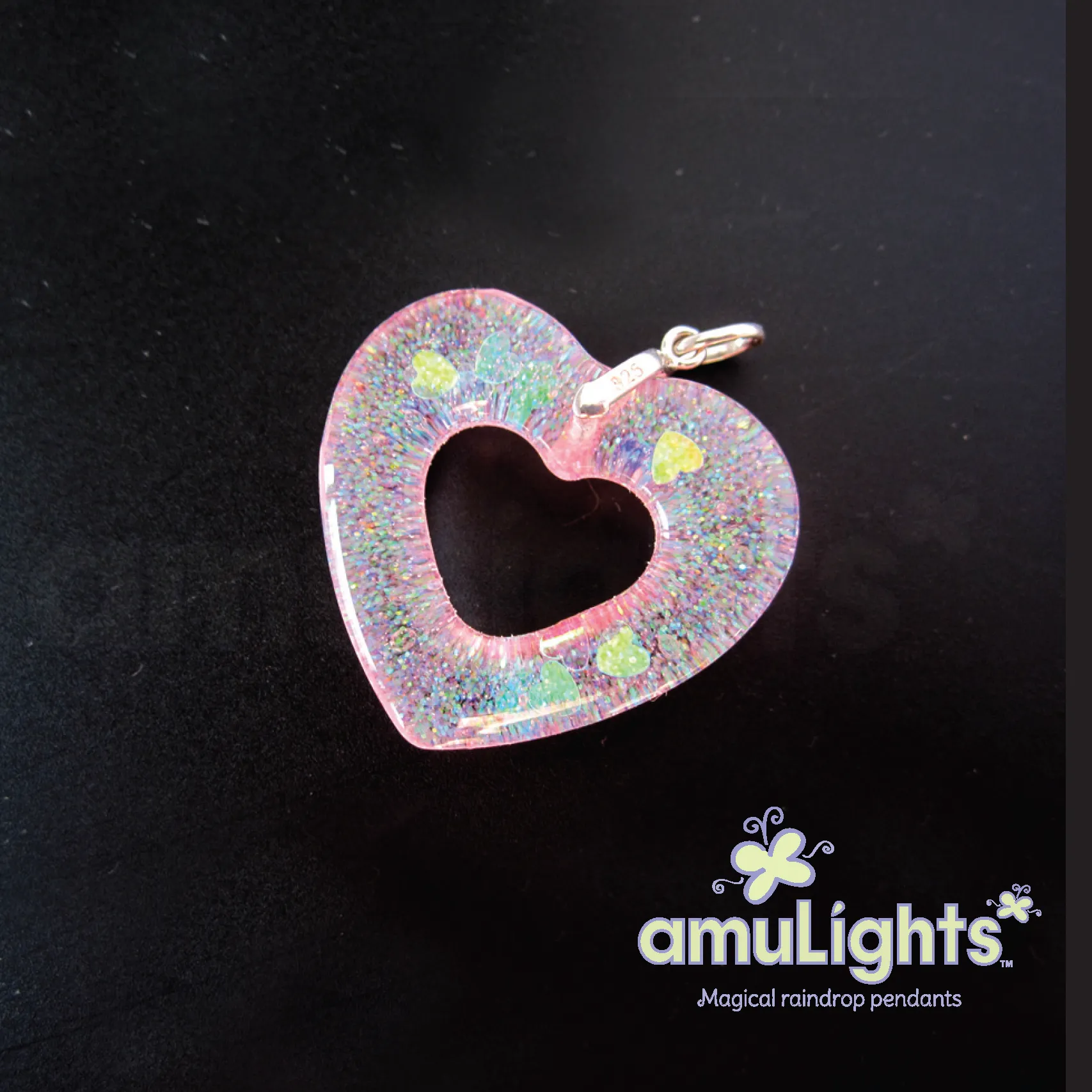 Pink Mermaid DewDrop: Heart Ring Pendants