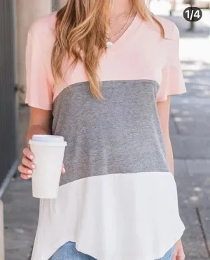 Pink/Grey Color Block Tee