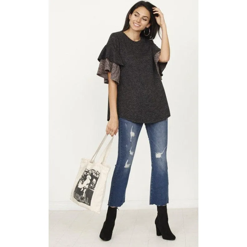 Plus Color Block Sleeve Ruffle Knit Top