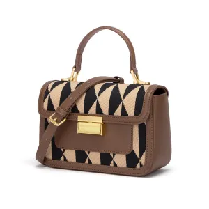 Posh Leather & Woven Pattern Handbag Checkered Satchel - Brown & Black