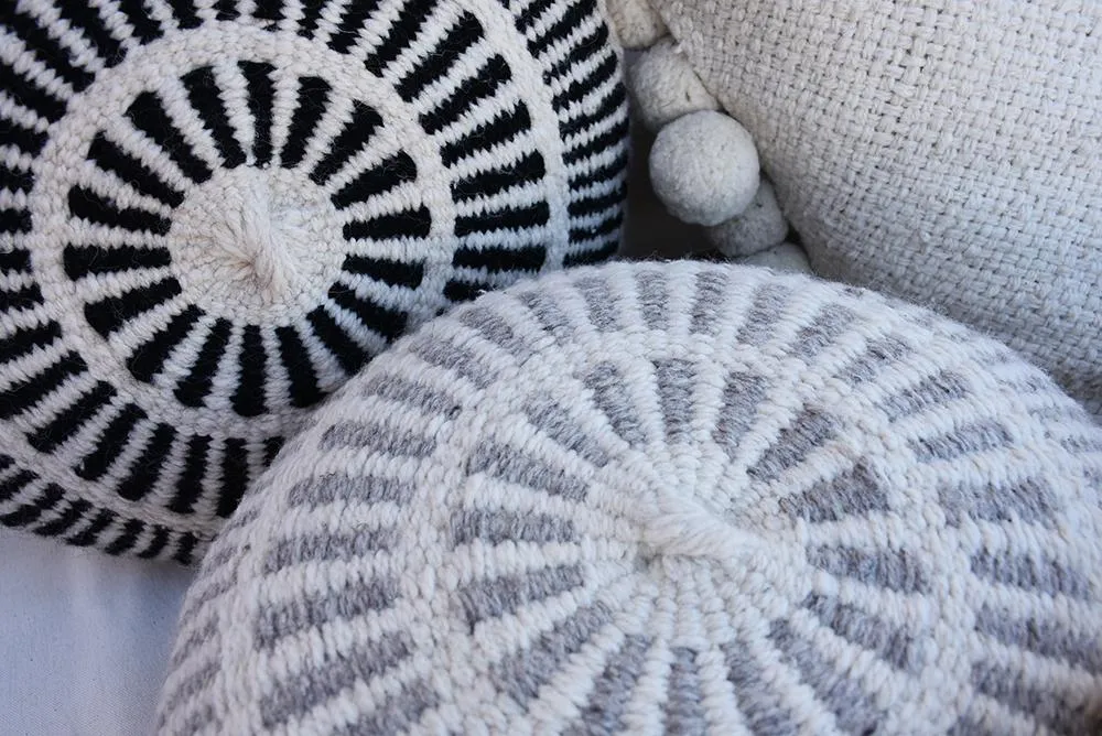 Prisma Black Round Wool Pillow
