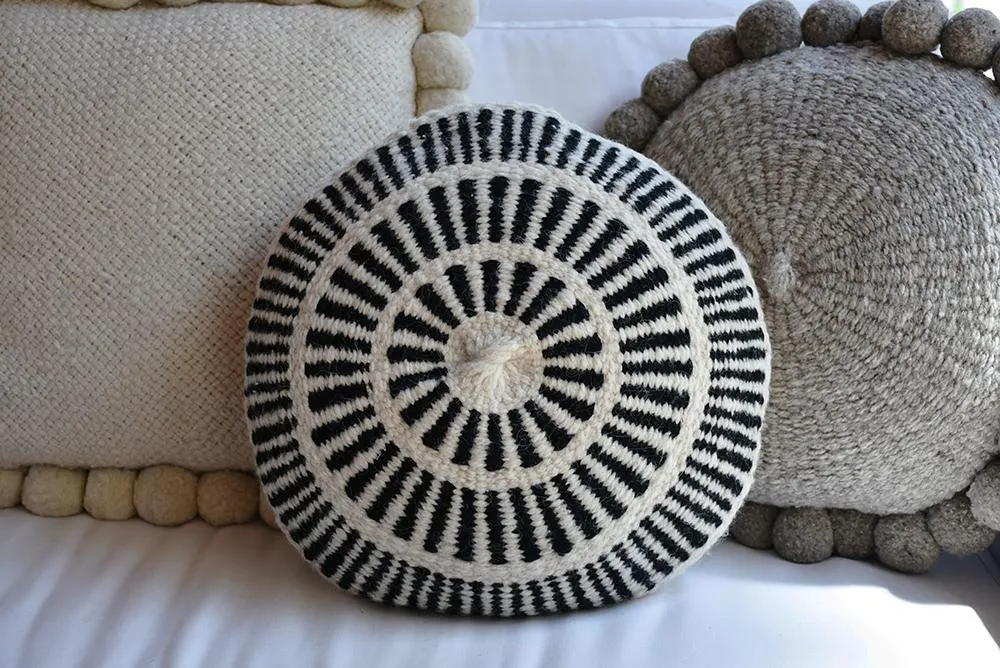 Prisma Black Round Wool Pillow