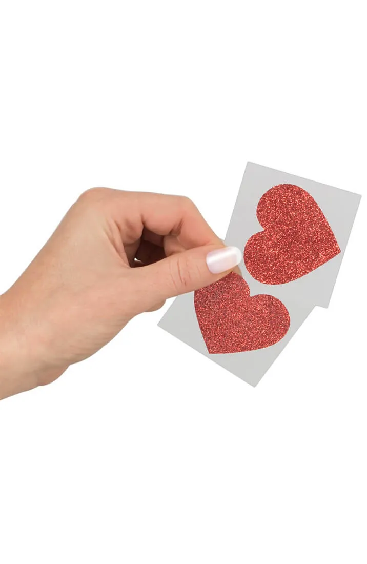 Red glitter heart nipple covers