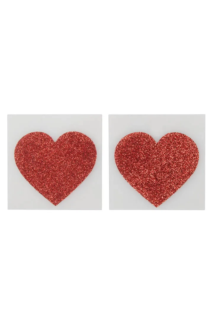Red glitter heart nipple covers