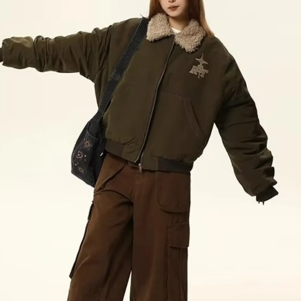 Retro Sherpa Lapel Cropped Coat