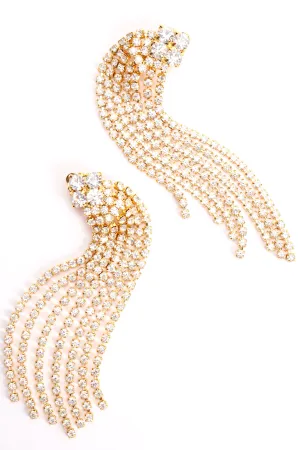 Rhinestone Fringe Cluster Earrings