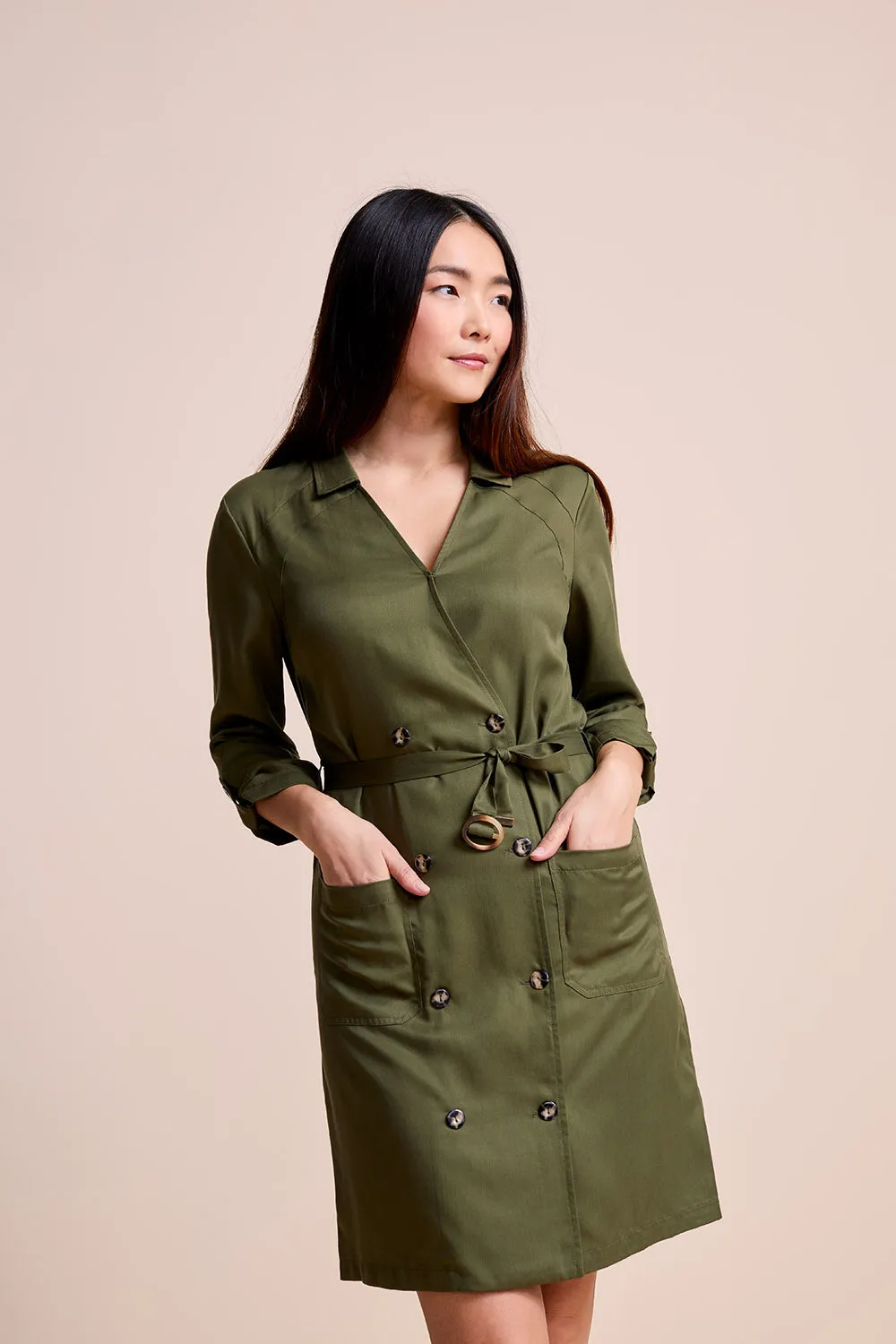 RIOKO - Robe-chemise kaki en Lyocell®