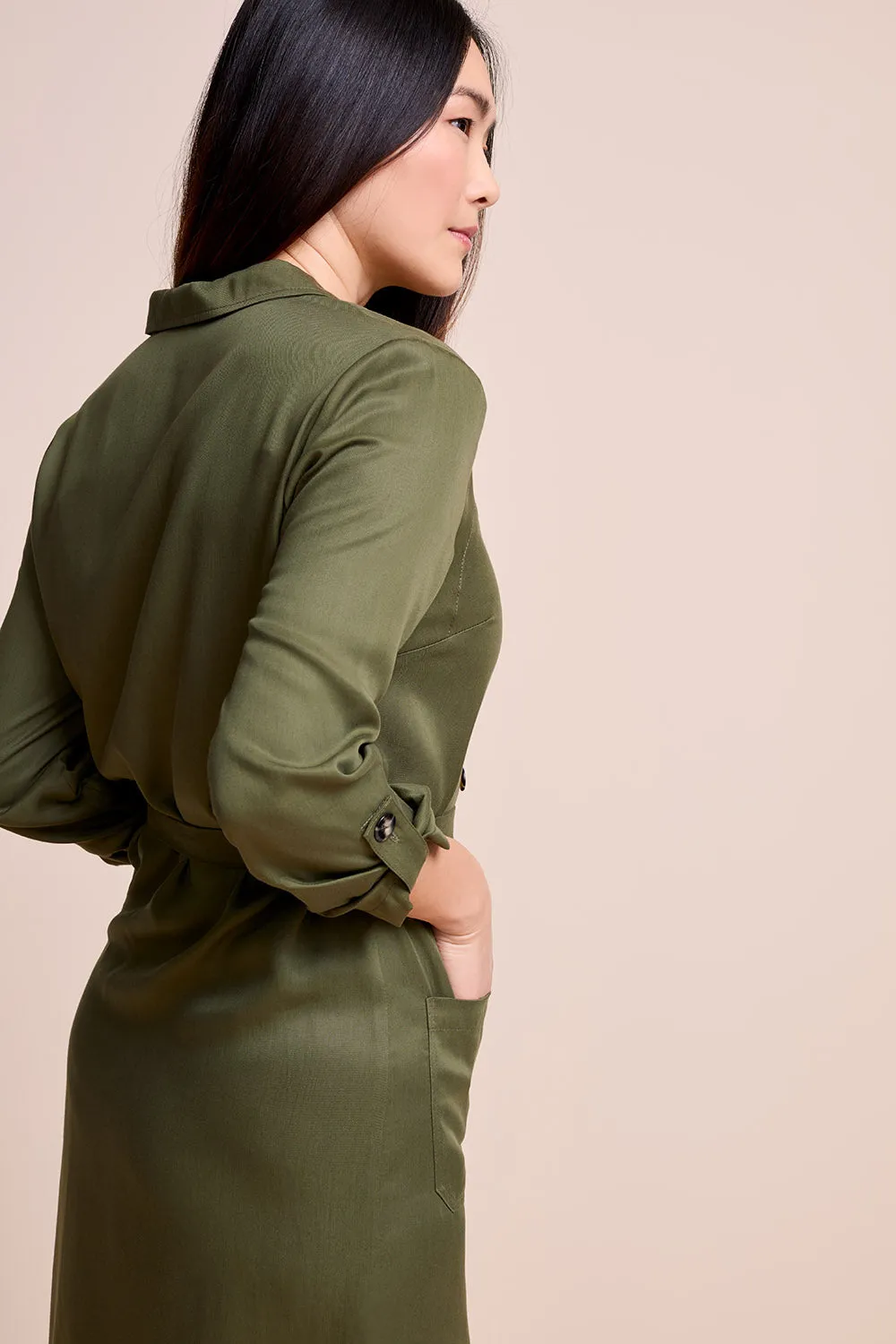 RIOKO - Robe-chemise kaki en Lyocell®
