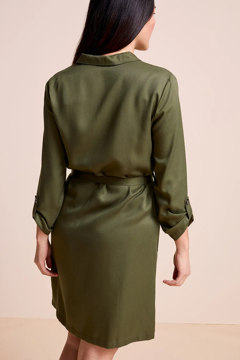 RIOKO - Robe-chemise kaki en Lyocell®