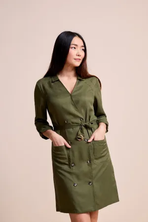 RIOKO - Robe-chemise kaki en Lyocell®