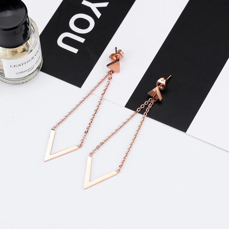 Rose Gold Earrings Simple Temperament V-shaped Earrings Female