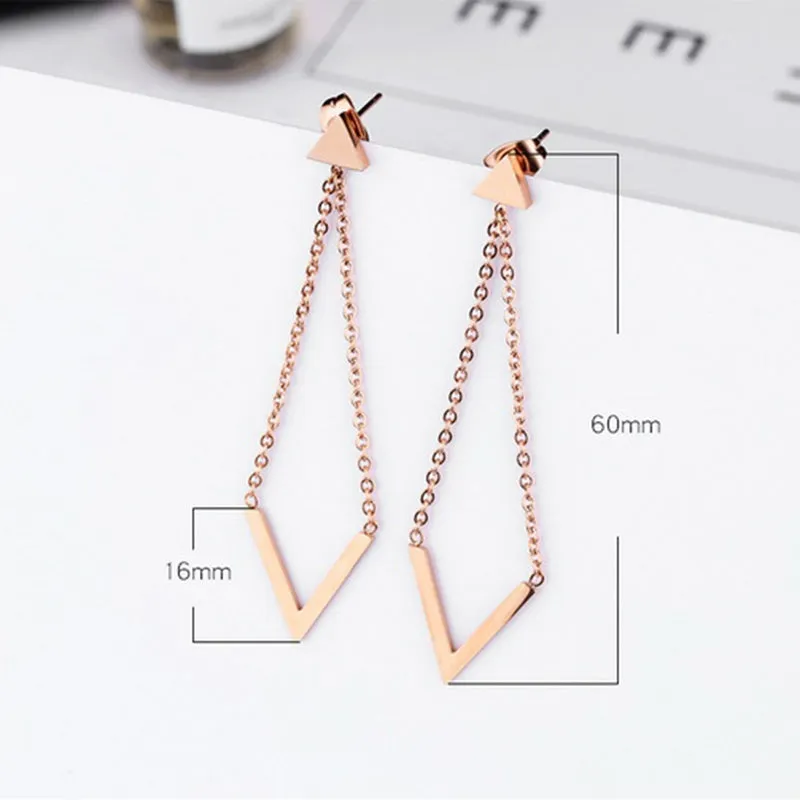 Rose Gold Earrings Simple Temperament V-shaped Earrings Female