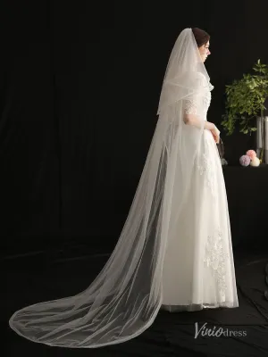 Roycebridal Long Tulle Blusher Veil Drop Bridal Veils Viniodress AC1308
