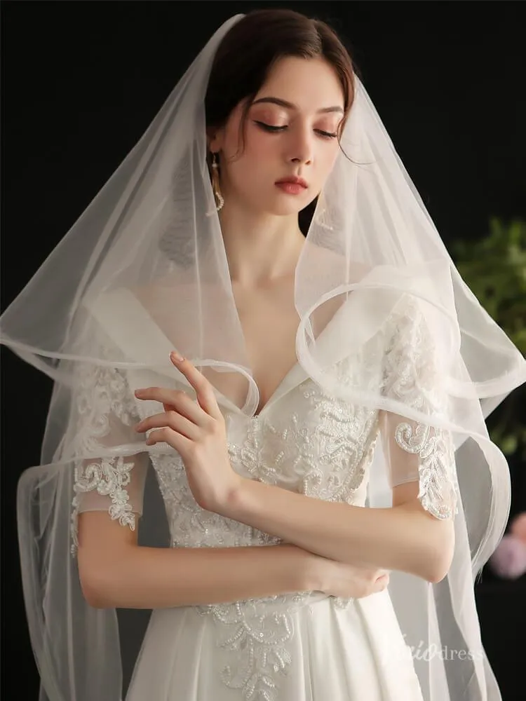 Roycebridal Long Tulle Blusher Veil Drop Bridal Veils Viniodress AC1308