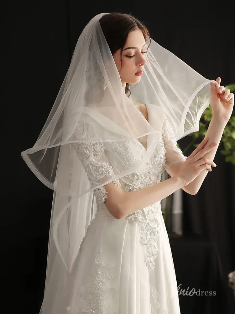 Roycebridal Long Tulle Blusher Veil Drop Bridal Veils Viniodress AC1308