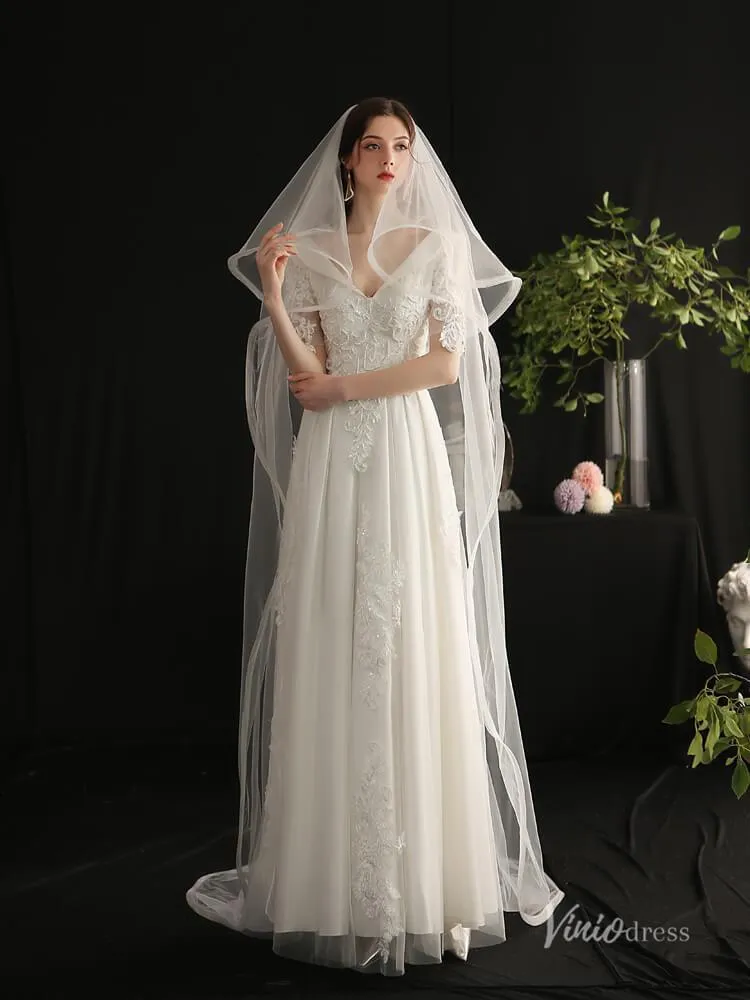Roycebridal Long Tulle Blusher Veil Drop Bridal Veils Viniodress AC1308