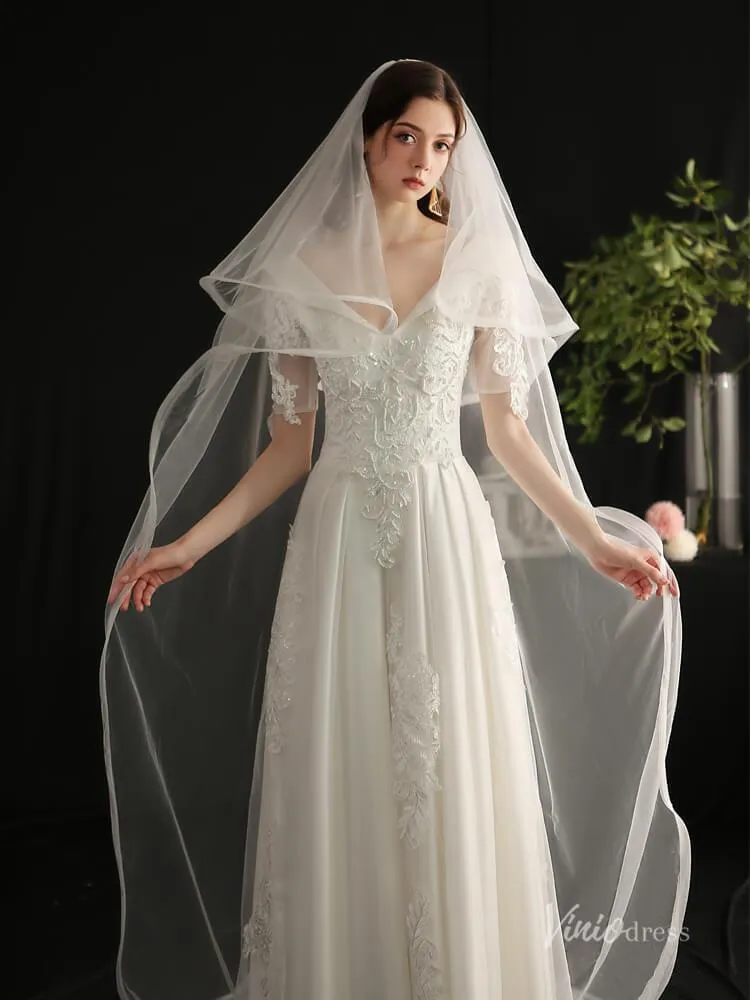 Roycebridal Long Tulle Blusher Veil Drop Bridal Veils Viniodress AC1308