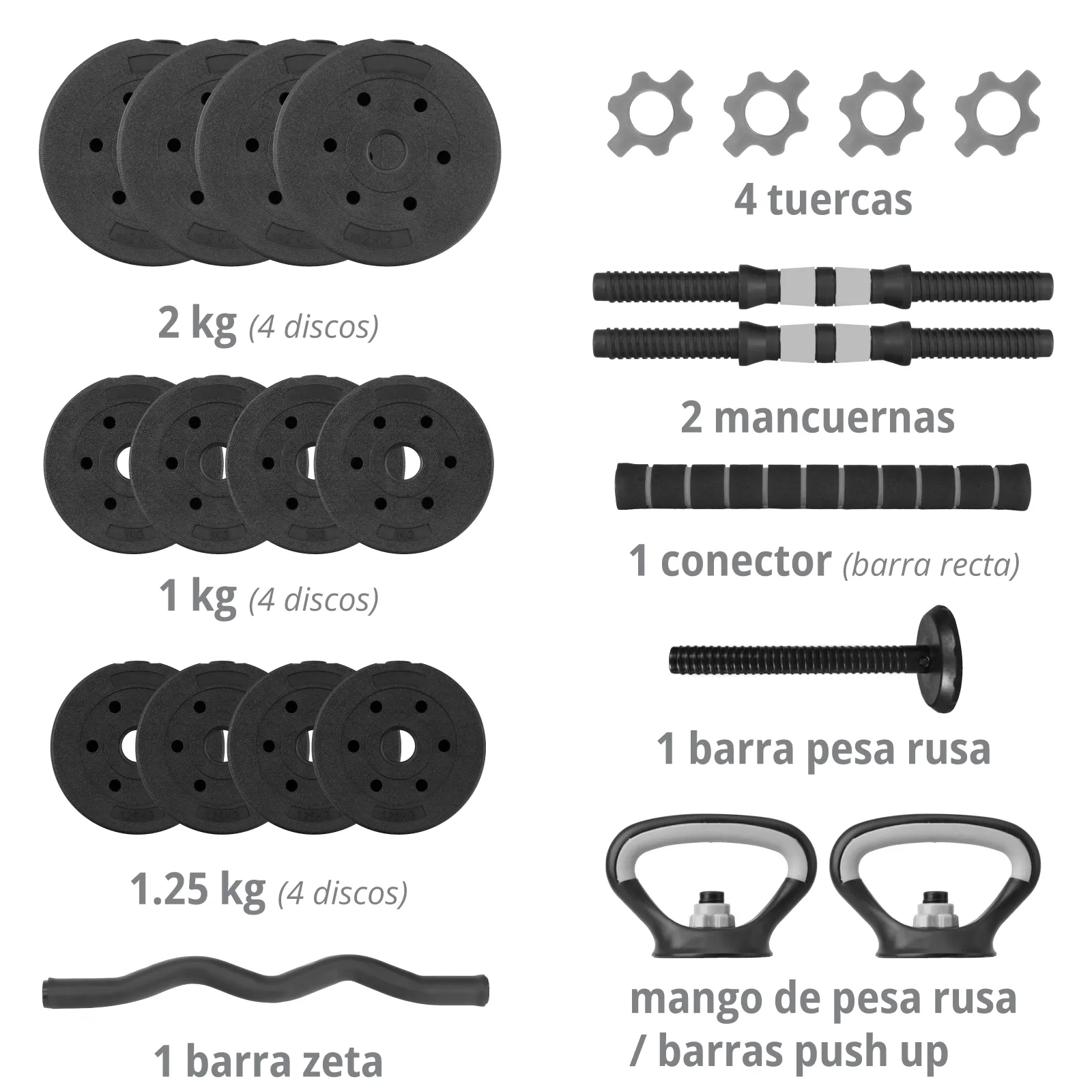 Set Mancuernas Altera Barra Ajustable 20kg Pesa Rusa Discos
