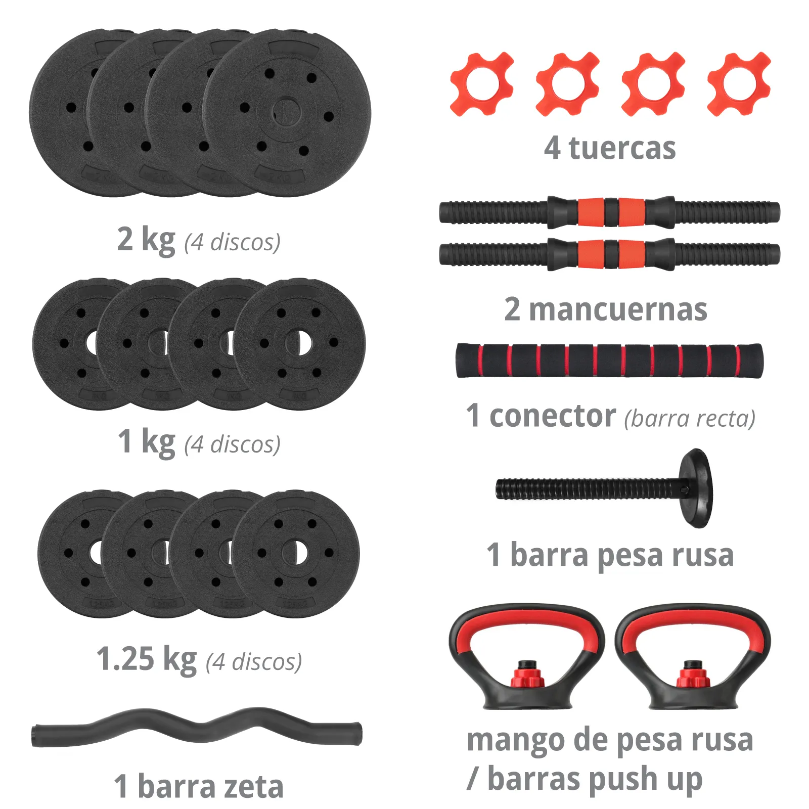 Set Mancuernas Altera Barra Ajustable 20kg Pesa Rusa Discos