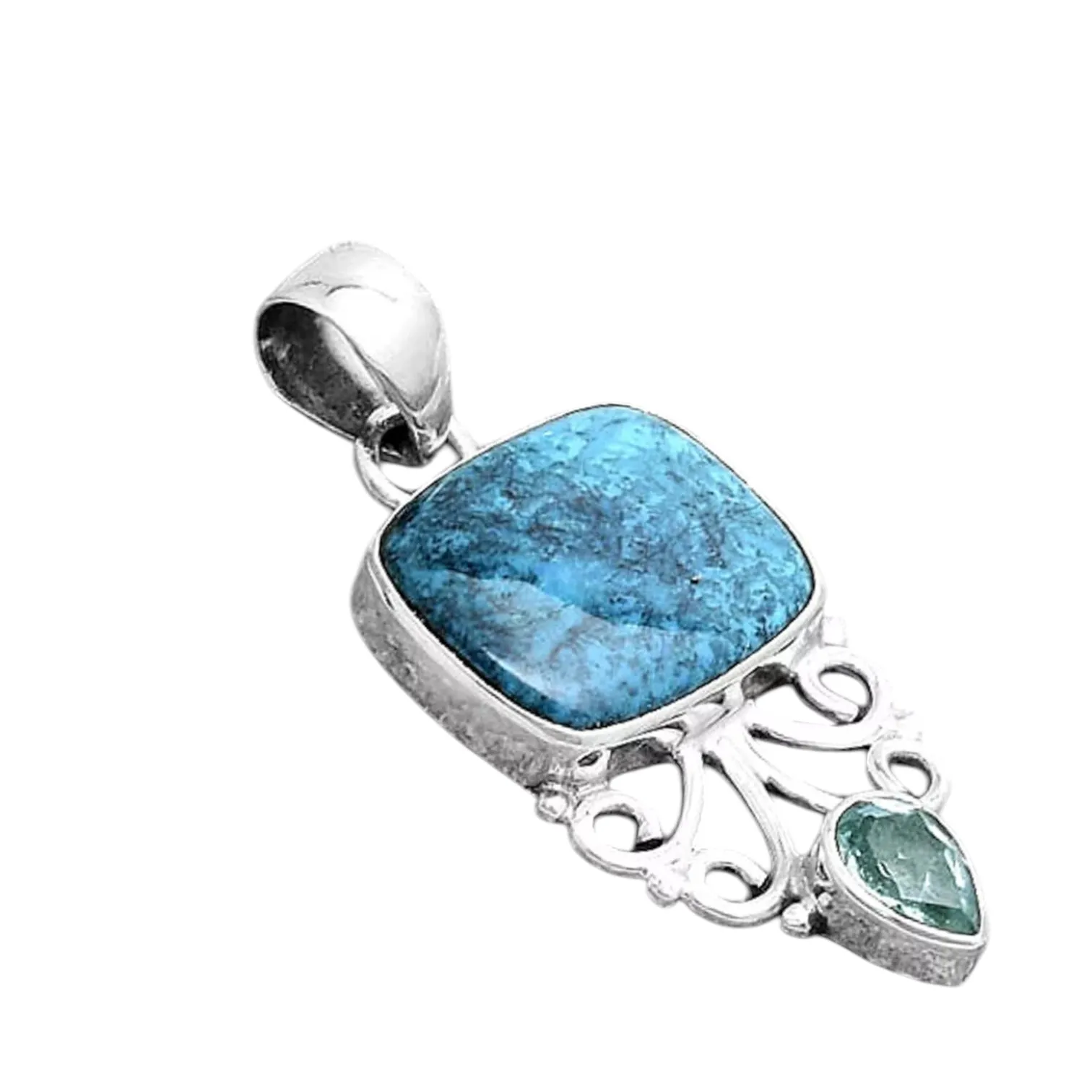 Shattuckite & Blue Topaz Solid 925 Sterling Silver Pendant