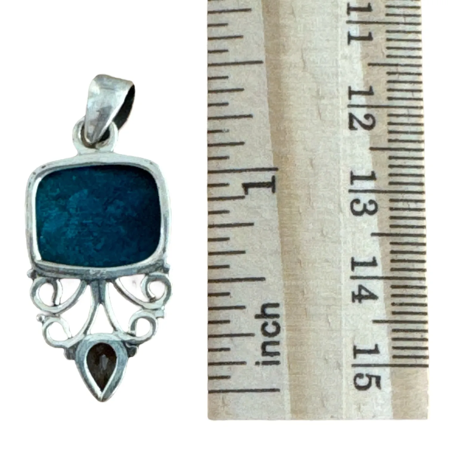 Shattuckite & Blue Topaz Solid 925 Sterling Silver Pendant