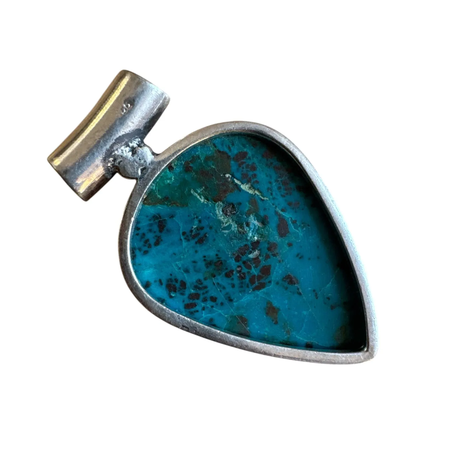 Shattuckite & Rainbow Moonstone Solid 925 Sterling Silver Pendant