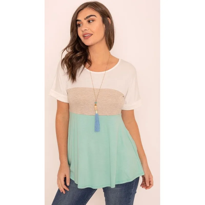 Short Cuff Sleeve Color Block