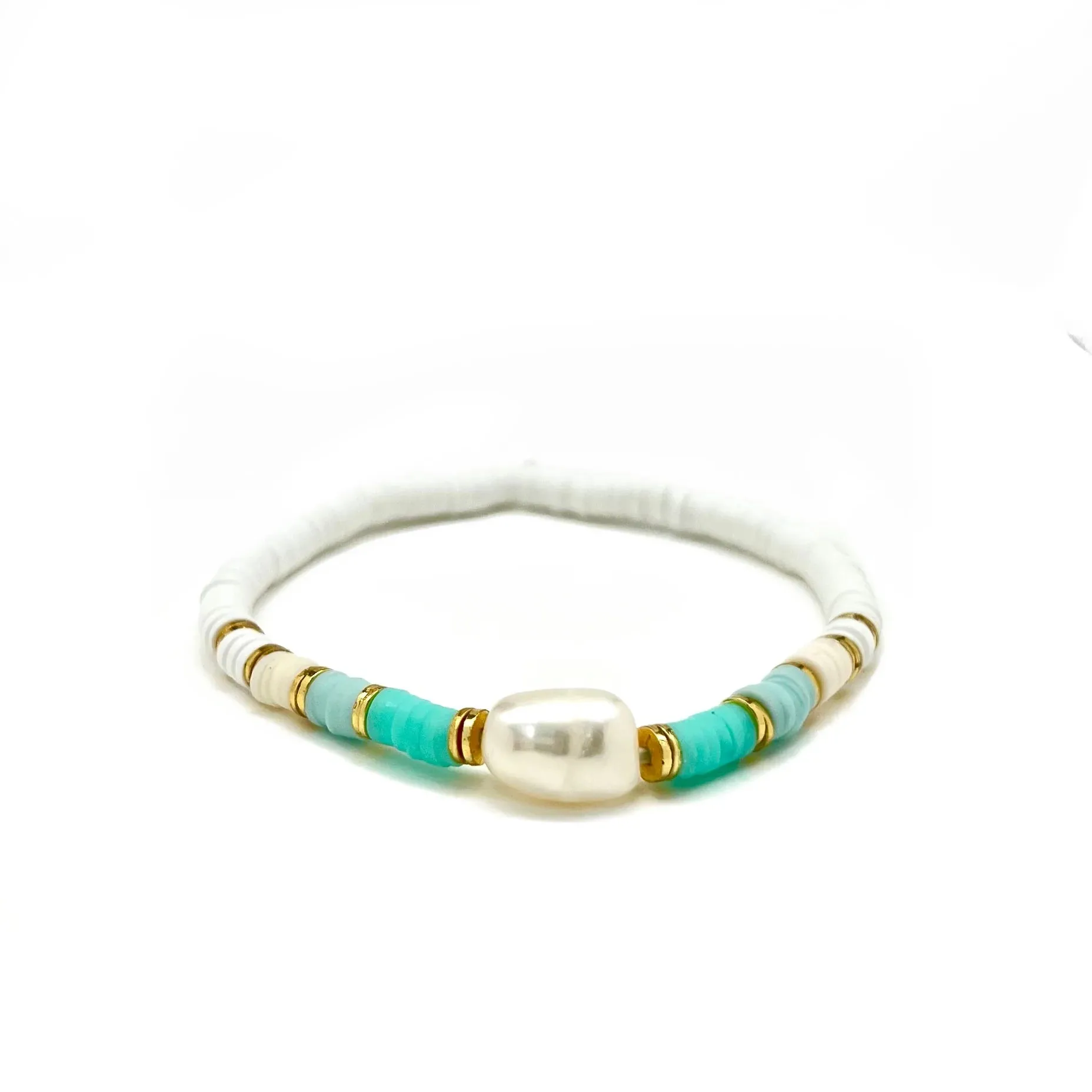 Silver Girl Mini Pearl Color Block Heishi Bracelet