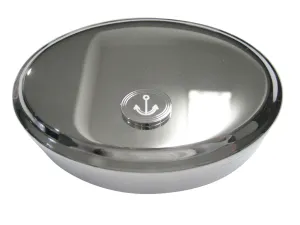 Silver Toned Etched Oval Simple Nautical Anchor Oval Trinket Jewelry Box