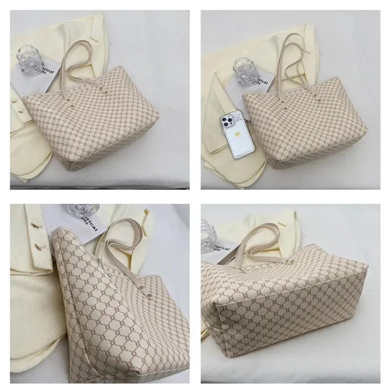 Simple Big Tote Bag Hot Solid Colour Women's Bag Fashion PU Luxury Designer Bags Leisure Print Advanced High Capacity Hand Bag