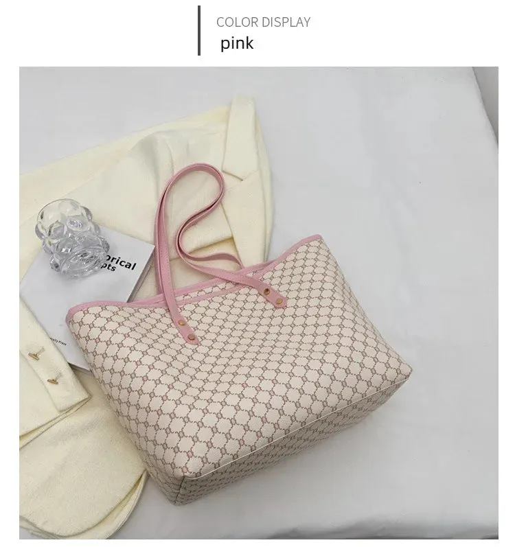 Simple Big Tote Bag Hot Solid Colour Women's Bag Fashion PU Luxury Designer Bags Leisure Print Advanced High Capacity Hand Bag