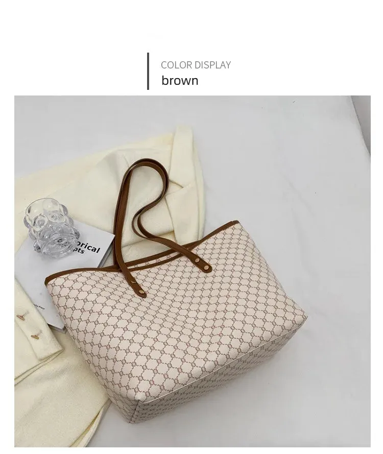 Simple Big Tote Bag Hot Solid Colour Women's Bag Fashion PU Luxury Designer Bags Leisure Print Advanced High Capacity Hand Bag