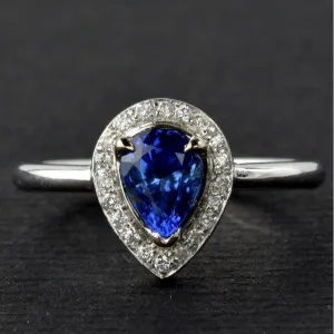 Simple Sapphire And Natural Earth Mined Diamond Halo Ring