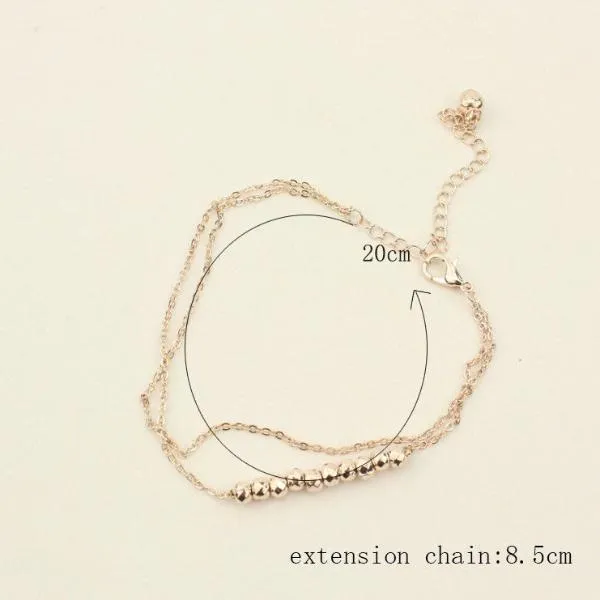 Simple Temperament Anklet Double Bells Beads Bead Chain Anklet Jewelry-860422