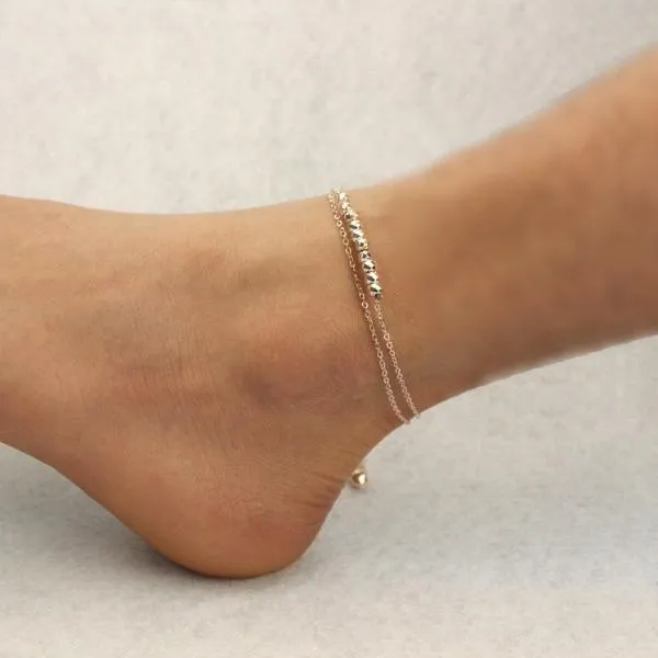 Simple Temperament Anklet Double Bells Beads Bead Chain Anklet Jewelry-860422