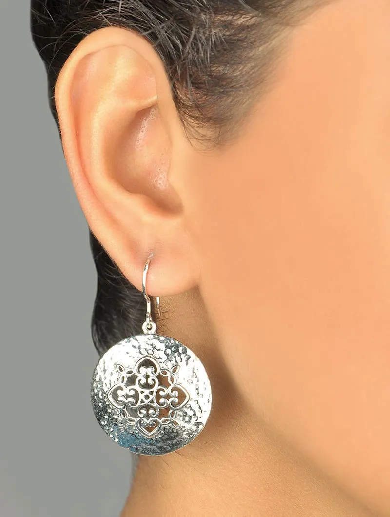 Soulful and chic, Kutch-inspired jali and hammer finish round earrings