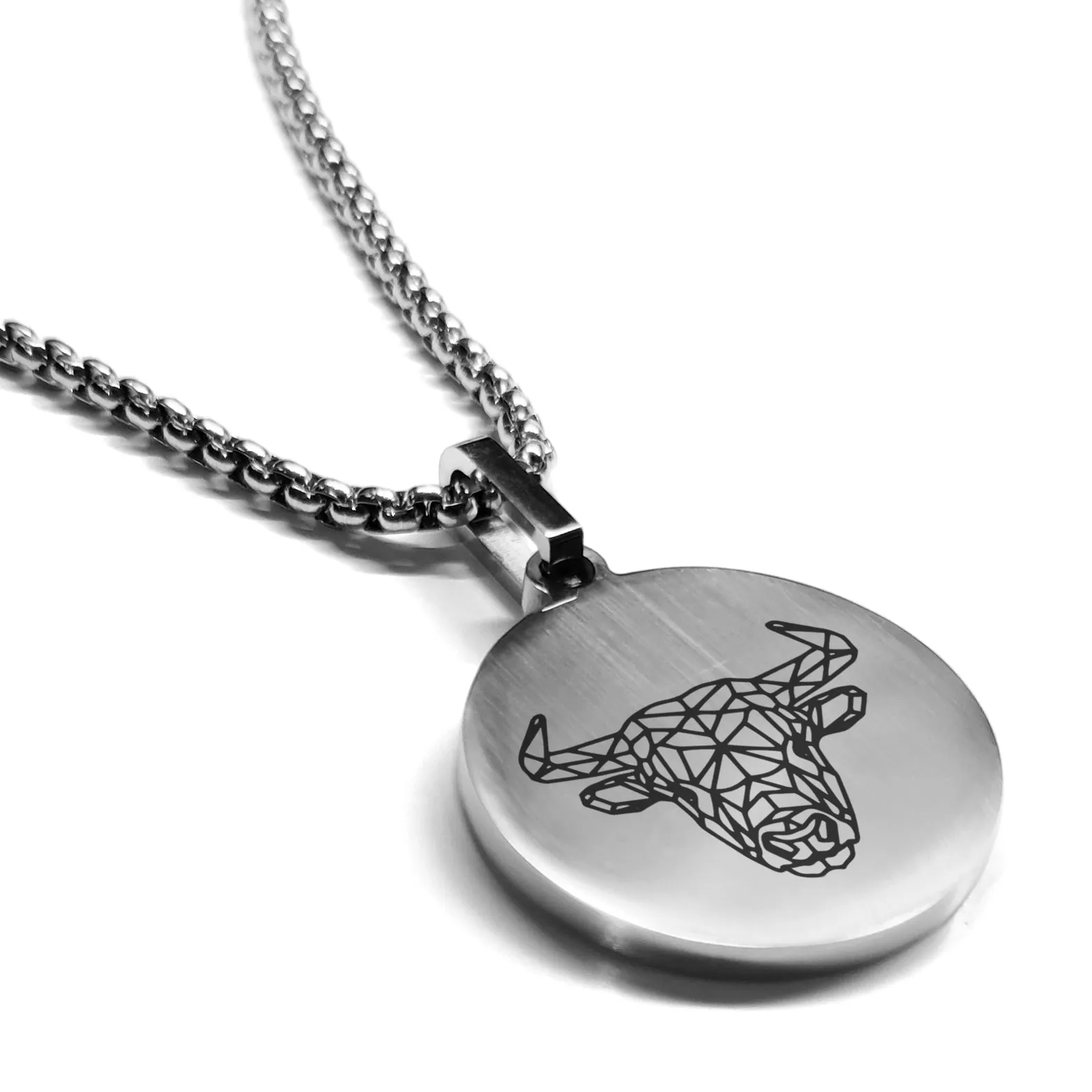 Stainless Steel Geometric Polygon Bull Round Medallion Pendant