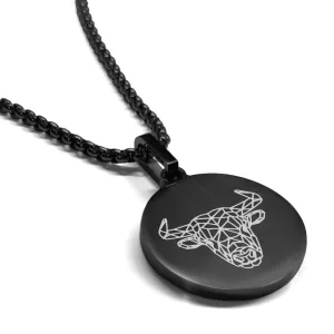 Stainless Steel Geometric Polygon Bull Round Medallion Pendant