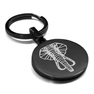 Stainless Steel Geometric Polygon Elephant Round Medallion Keychain