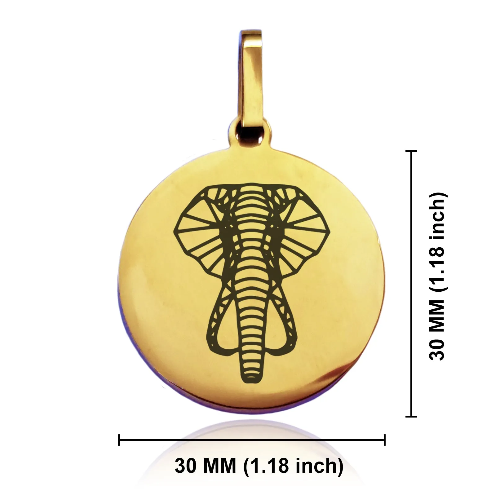 Stainless Steel Geometric Polygon Elephant Round Medallion Keychain